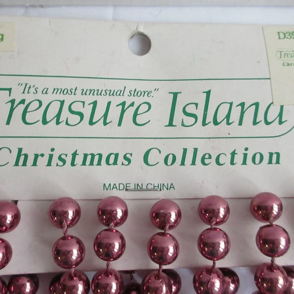 Pink Bead Beaded Christmas Garland 15 Feet Vintage Treasure Island NEW on Card